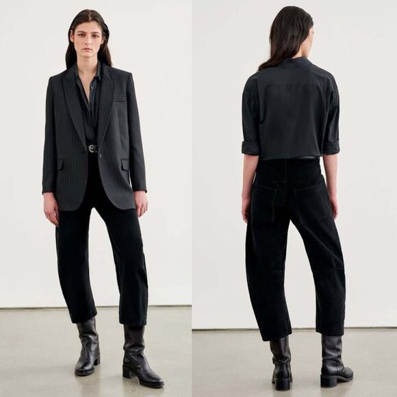 Nili Lotan Shon Corduroy Pant Jet Black Barrel Leg Size 10 - Picture 2 of 8